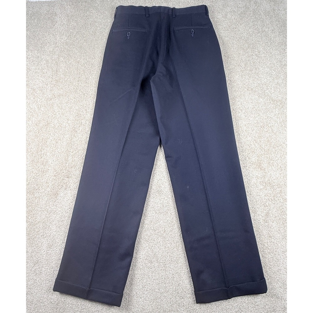 Oscar de la Renta Dress Pants Mens 29x30 Navy Blue Pleated Cuffed - Picture 3 of 8